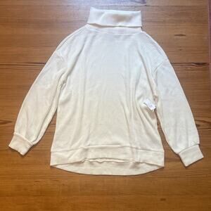 NWT Gap ivory long sleeve cowl neck waffle knit thermal pullover SIZE M